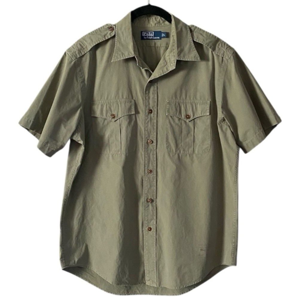 Polo Ralph Lauren Men’s Military Utility Shirt L Short Sleeve Khaki Green Safari - Picture 1 of 9